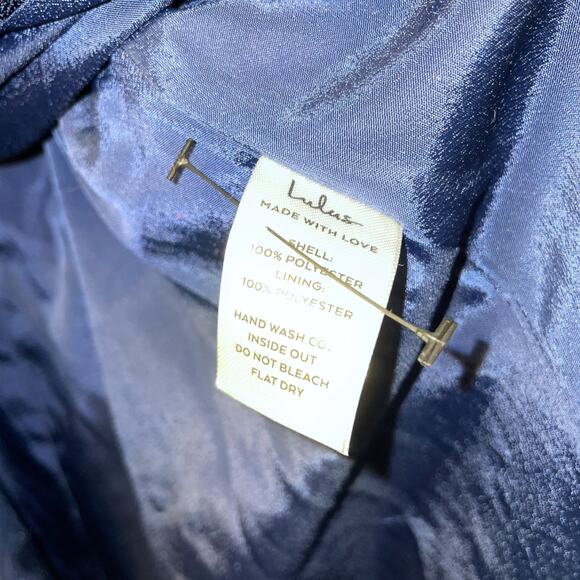 Lulus Evening of Elegance Navy Blue Floral Jacquard Wrap Midi Dress size Medium - Picture 10 of 10